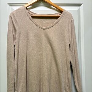 Soft Surroundings Women's Large Flax V-Neck Long Sleeve Top
